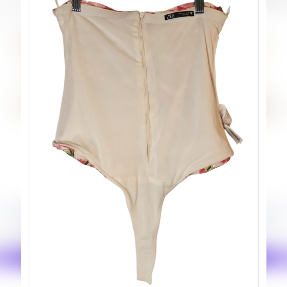 ZARA Blogger Fave Pink Floral Rose Ruched Bodysuit Medium Strapless Romantic Y2k - Picture 11 of 15